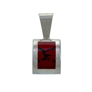 Vintage Sterling Silver 925 Rectangular Red Jasper Pendant